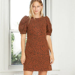 Women's Leopard Print Puff Short Sleeve Structured Denim Dress - Size 6 - NWT